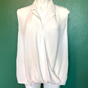 Primark Size 12 Flowy White Tank Top Collared Elastic Waist Business Casual